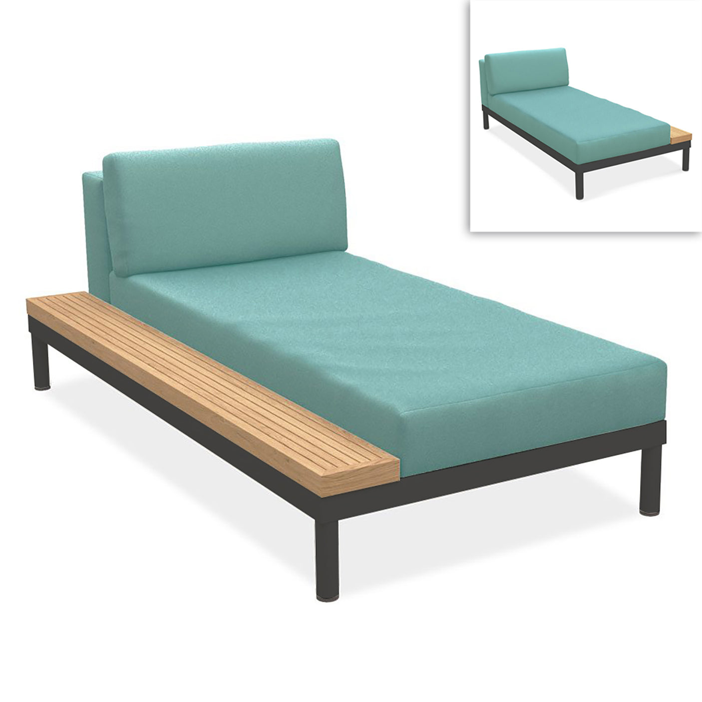 Lisse lounger teak shelf left or right teak with aluminum + upholstery