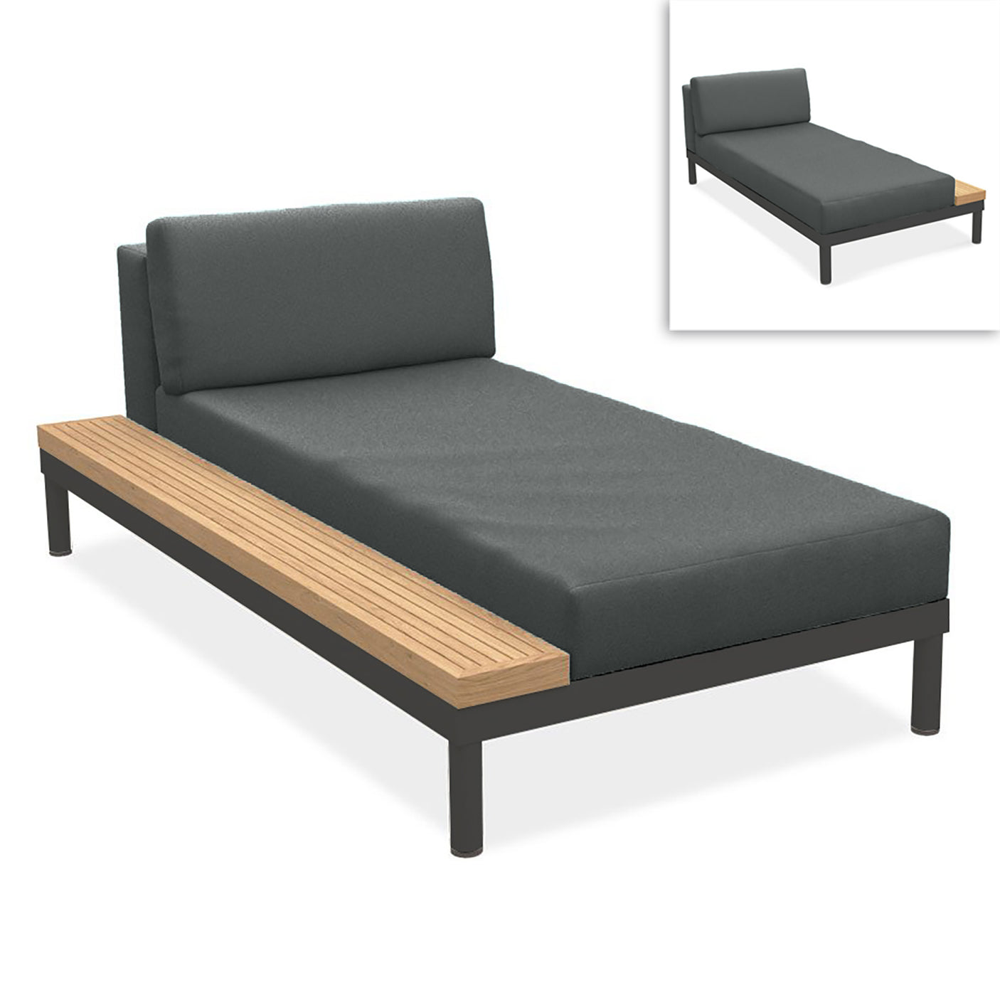 Lisse lounger teak shelf left or right teak with aluminum + upholstery