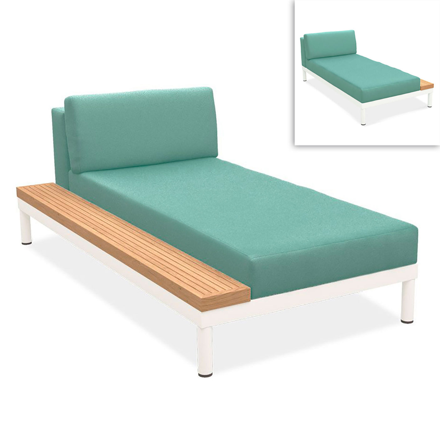 Lisse lounger teak shelf left or right teak with aluminum + upholstery