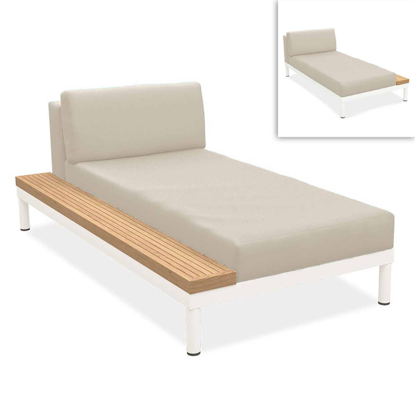 Lisse lounger teak shelf left or right teak with aluminum + upholstery
