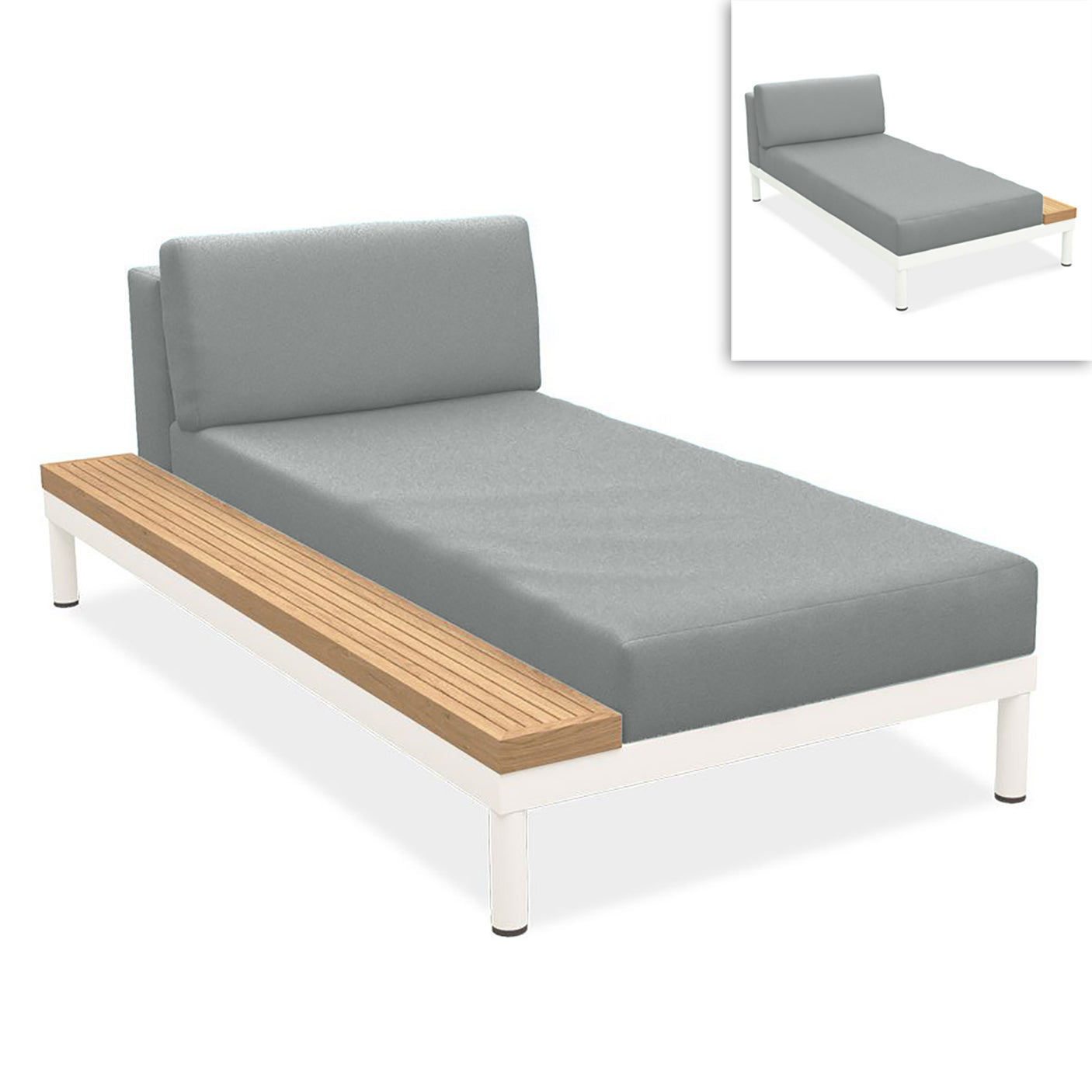 Lisse lounger teak shelf left or right teak with aluminum + upholstery