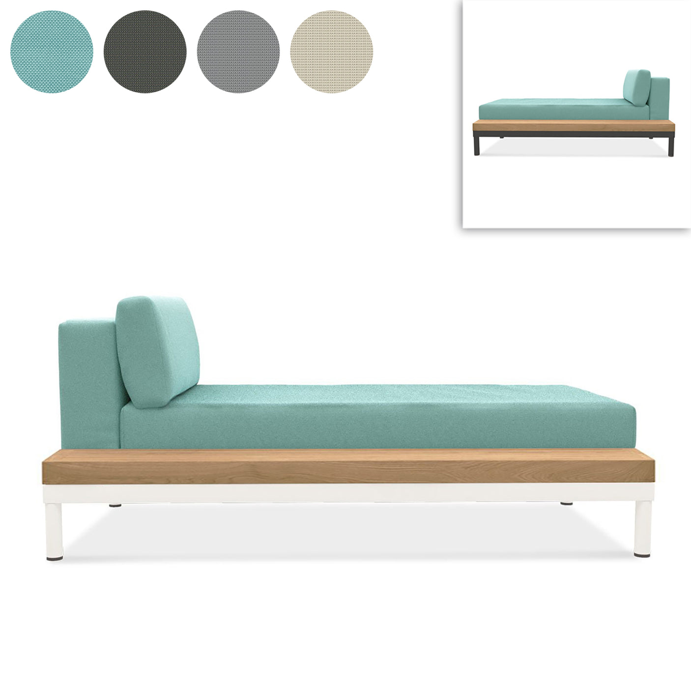 Lisse lounger teak shelf left or right teak with aluminum + upholstery
