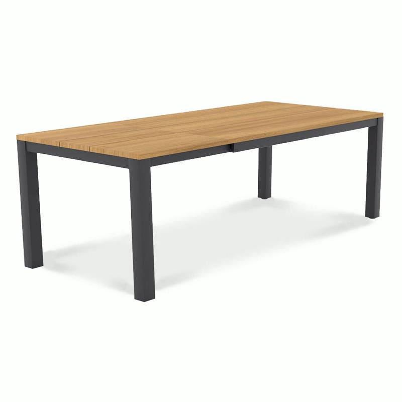 Planka Alu-Frontausziehtisch 230 Set bestehend aus Planka Alu-Frontausziehtisch 230/160 x 100 Teak Grade A gebürstet mit Aluminiumgestell und Gazelig Stapelstühlen aus Aluminium und Batyline