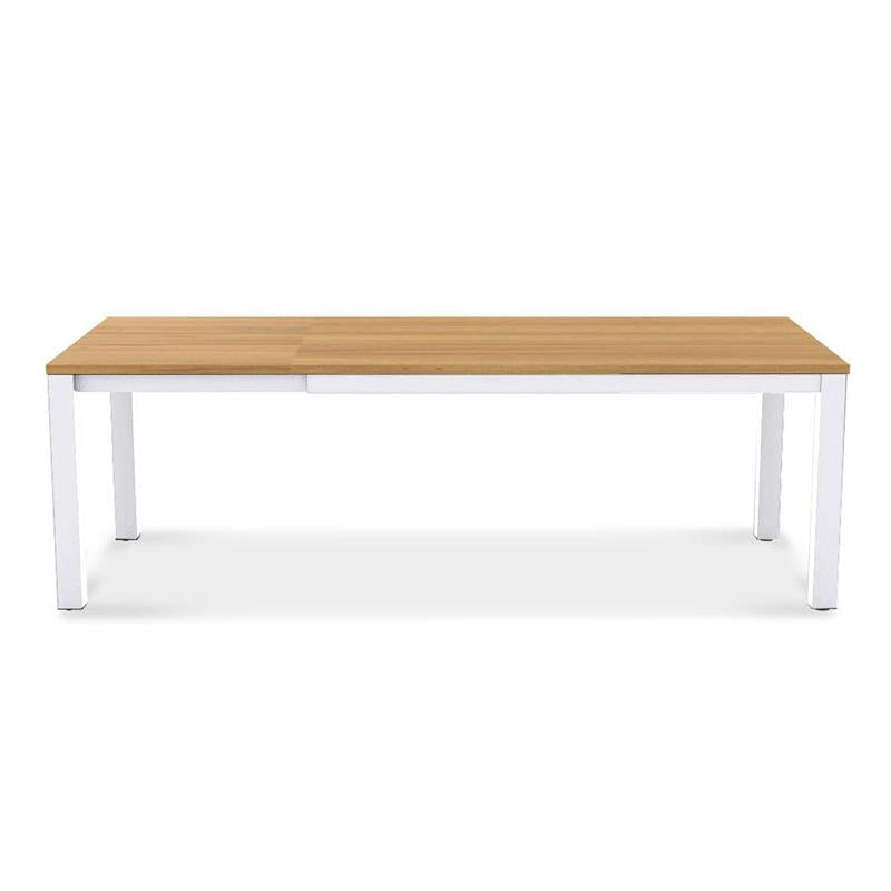 Planka Alu-Frontausziehtisch 230 Set bestehend aus Planka Alu-Frontausziehtisch 230/160 x 100 Teak Grade A gebürstet mit Aluminiumgestell und Gazelig Stapelstühlen aus Aluminium und Batyline