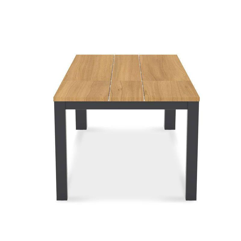 Planka Alu-Frontausziehtisch 230 Set bestehend aus Planka Alu-Frontausziehtisch 230/160 x 100 Teak Grade A gebürstet mit Aluminiumgestell und Gazelig Stapelstühlen aus Aluminium und Batyline