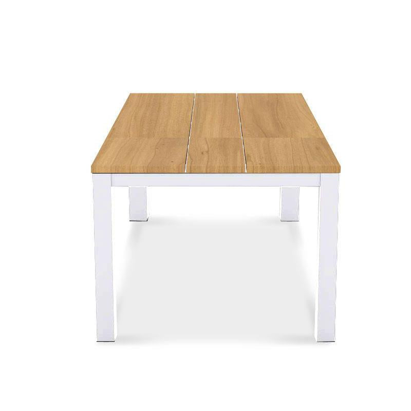 Planka Alu-Frontausziehtisch 230 Set bestehend aus Planka Alu-Frontausziehtisch 230/160 x 100 Teak Grade A gebürstet mit Aluminiumgestell und Gazelig Stapelstühlen aus Aluminium und Batyline