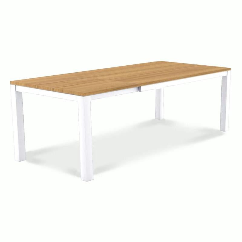 Planka Alu-Frontausziehtisch 230 Set bestehend aus Planka Alu-Frontausziehtisch 230/160 x 100 Teak Grade A gebürstet mit Aluminiumgestell und Gazelig Stapelstühlen aus Aluminium und Batyline