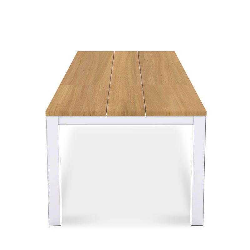 Table à rallonge façade aluminium Planka 310/210 x 100 x 77 cm teck brossé grade A avec structure aluminium