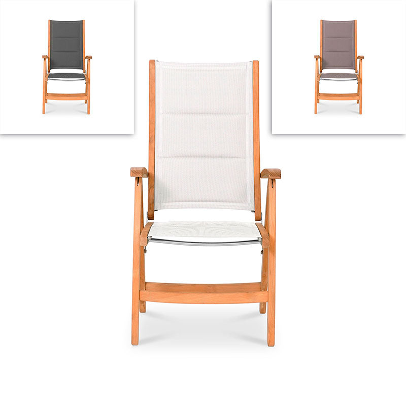 Rivera Hochlehner DELUXE gepolstert - Teak GRADE A + Batyline + Edelstahlbeschläge