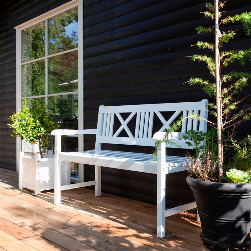Banc de jardin Rosenborg 120 cm - bois d'acajou certifié peint blanc brillant