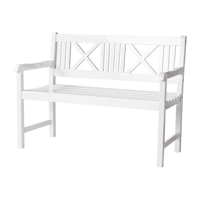 Banc de jardin Rosenborg 120 cm - bois d'acajou certifié peint blanc brillant