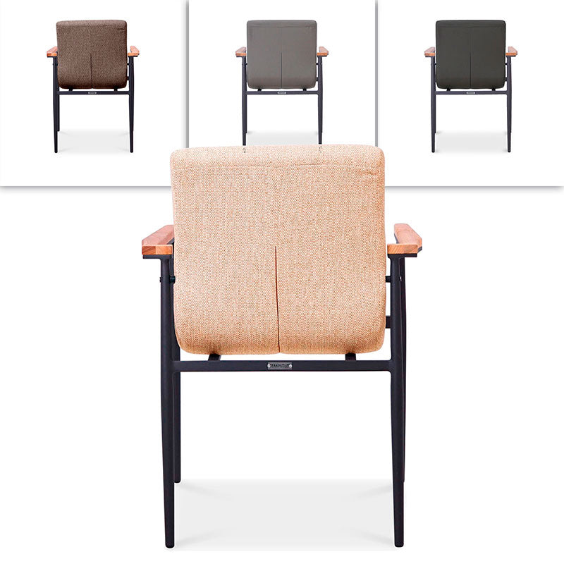 Chaise empilable Ruby avec revêtement et accoudoirs en teck, aluminium thermolaqué, revêtement résistant aux intempéries