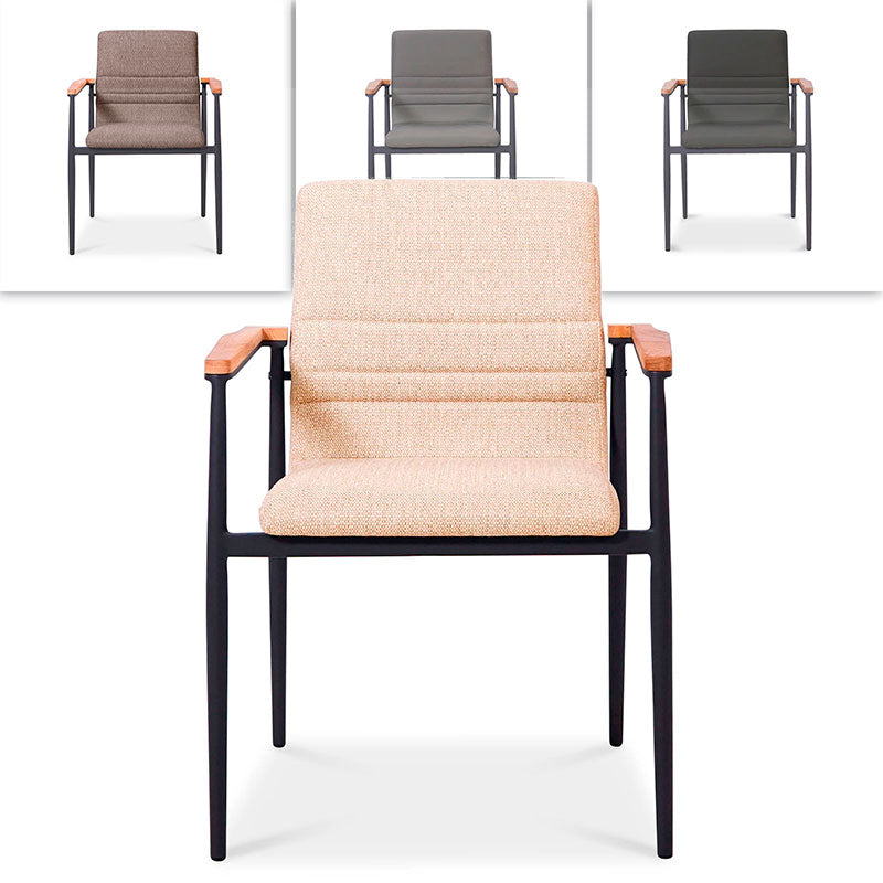 Chaise empilable Ruby avec revêtement et accoudoirs en teck, aluminium thermolaqué, revêtement résistant aux intempéries