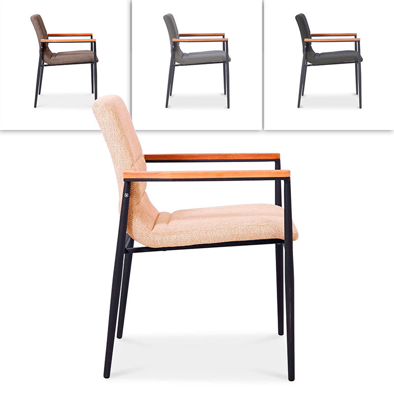 Chaise empilable Ruby avec revêtement et accoudoirs en teck, aluminium thermolaqué, revêtement résistant aux intempéries