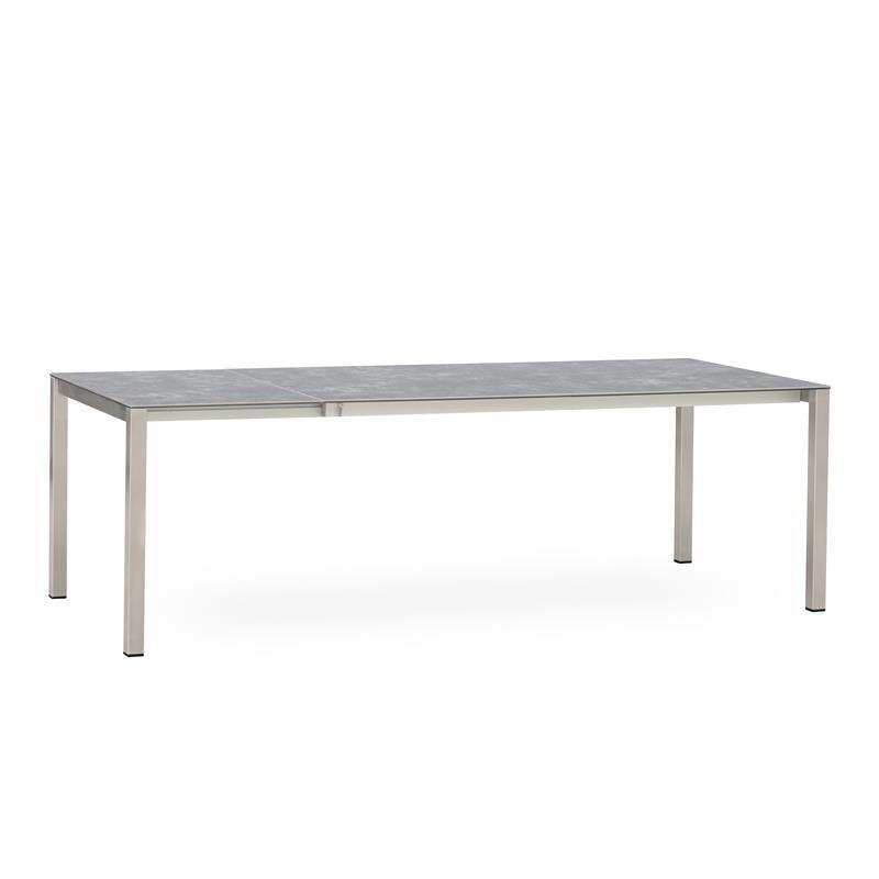Table à rallonge frontale rotative Marikk 240/180x99,5 cm plateau en céramique avec structure en acier inoxydable