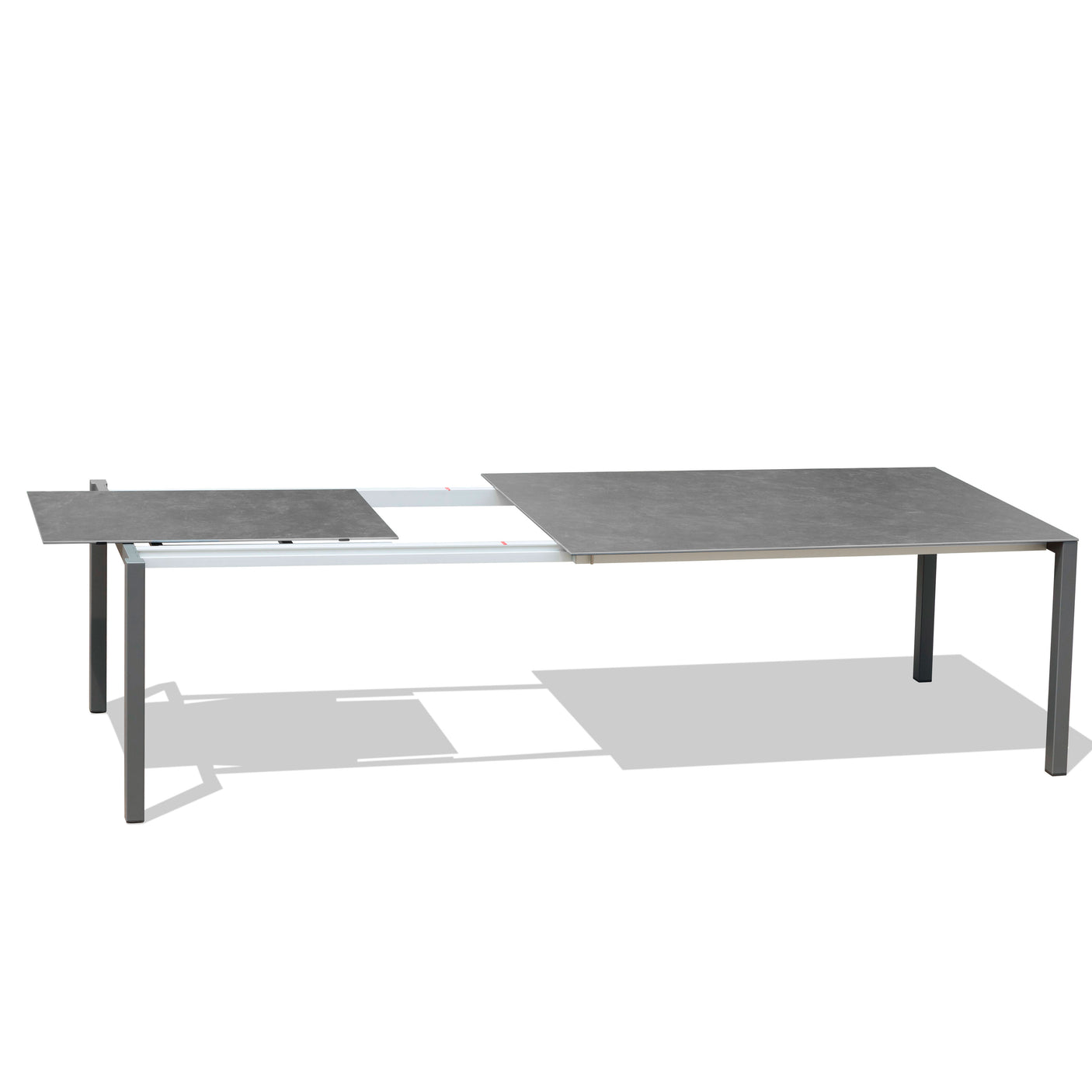 Marikk Rotations-Frontausziehtisch 220/160x99,5 cm Keramikplatte + Edelstahl pulverbeschichtet+Rollen