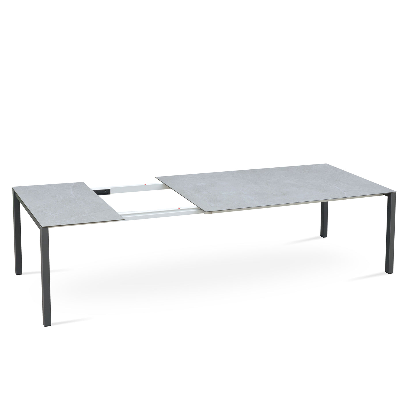 Marikk Rotations-Frontausziehtisch 240/180x99,5 cm Keramikplatte + Edelstahl pulverbeschichtet+Rollen