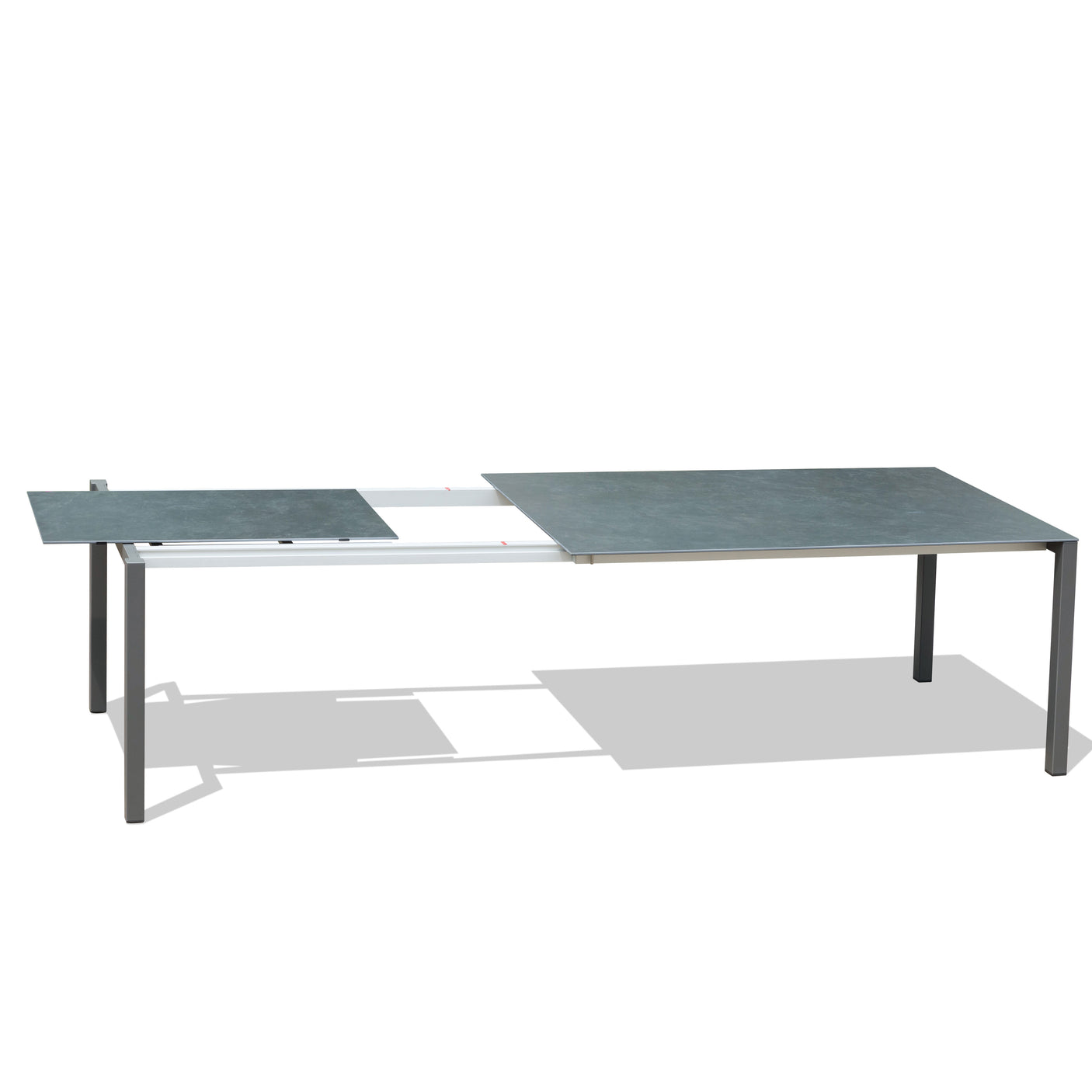 Marikk Rotations-Frontausziehtisch 240/180x99,5 cm Keramikplatte + Edelstahl pulverbeschichtet+Rollen