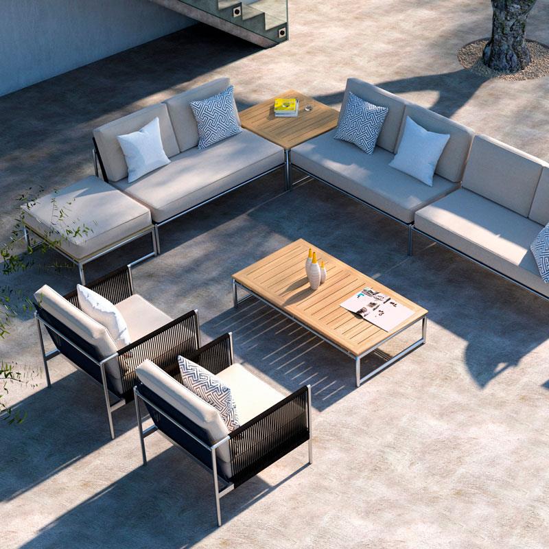 Snix Lounge Ottomane / Hocker 77,5x70x29cm - rostfreier Edelstahl, Batyline und Rope-Material