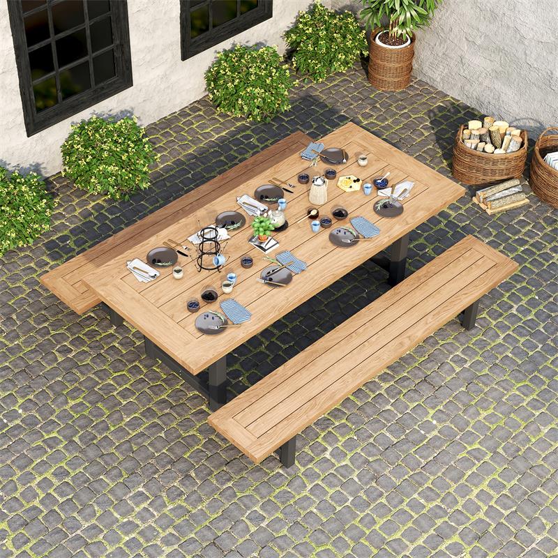 Banc de jardin vigneron sans dossier 230 cm aluminium - teck recyclé avec structure aluminium