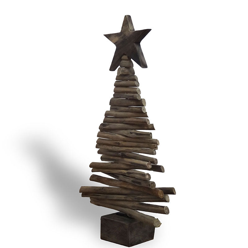 Large teak Christmas tree with stand made of driftwood branches - approx. 25 cm high