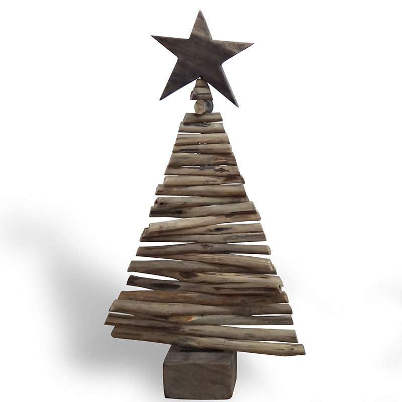Large teak Christmas tree with stand made of driftwood branches - approx. 25 cm high