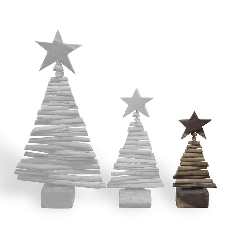 Petit sapin en teck avec un support fait de morceaux de bois flotté - environ 15 cm de haut