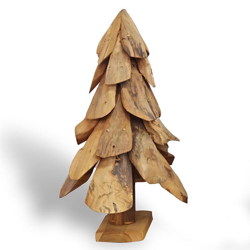 Grand sapin en teck d'environ 50 cm de haut fabriqué à partir de morceaux de bois flotté