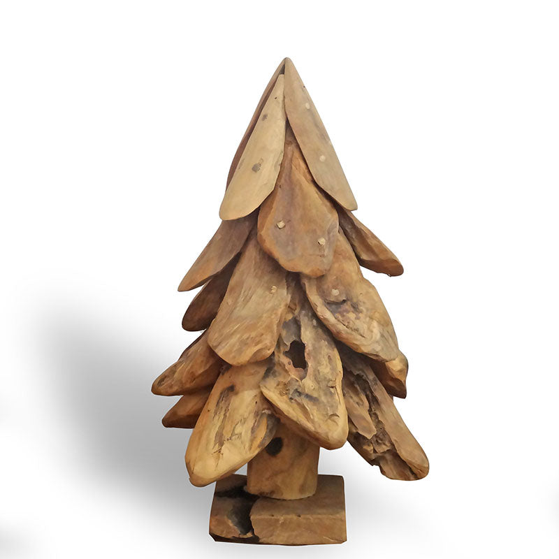 Sapin en teck moyen - environ 40 cm de haut, fabriqué à partir de morceaux de bois flotté
