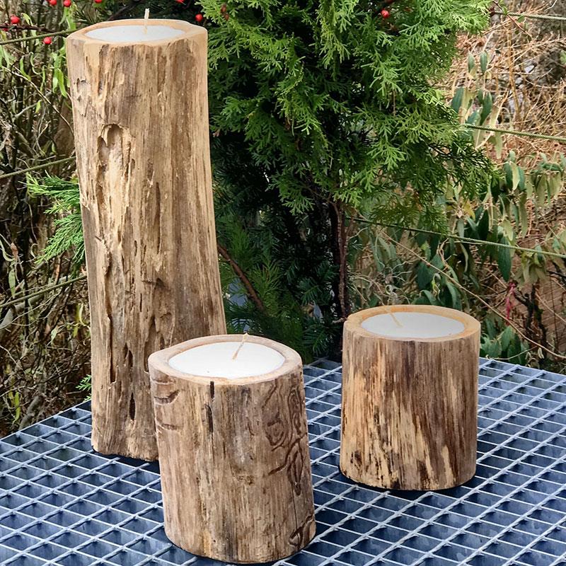 Teakkerze "Stamm" mittel - ca. 16 cm hoch