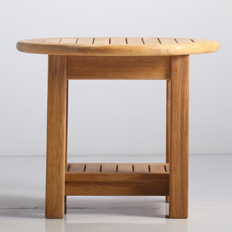 Briston Beistelltisch rund 54cm mit Ablage zertifiziertes Teak Grade A mit 6x6 cm Tischbeinen