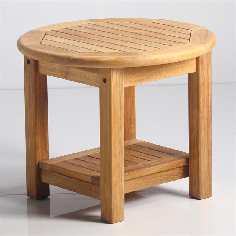 Briston Beistelltisch rund 54cm mit Ablage zertifiziertes Teak Grade A mit 6x6 cm Tischbeinen