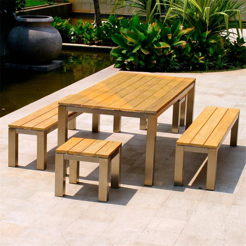 Zilart Beistelltisch/Hocker 50 x 50 x 45 cm - Teak GRADE A NATUR gebürstet + Edelstahlgestell