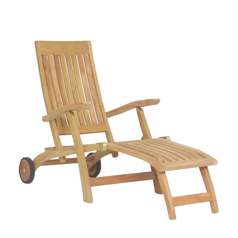 Elegance Deckchair mit Rädern 154 x 61 x 98 cm Zertifiziertes Teakholz GRADE A + Messingbeschläge