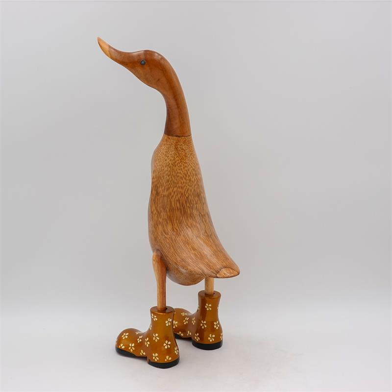 Canard « Bianca » grand, brun, dressé, doré avec des fleurs