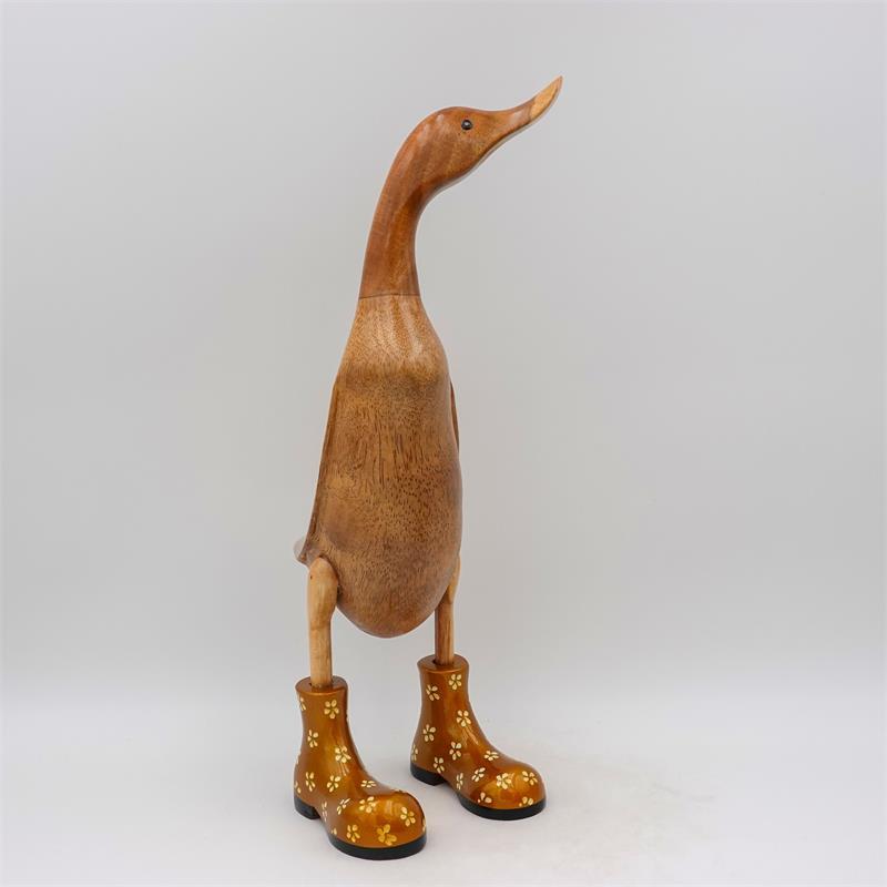 Canard « Bianca » grand, brun, dressé, doré avec des fleurs