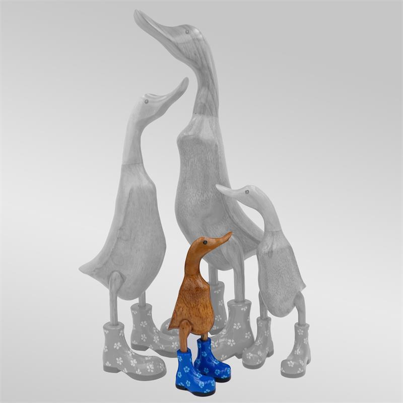 Ente »Rosalie« klein braun aufrecht blau mit Blümchen