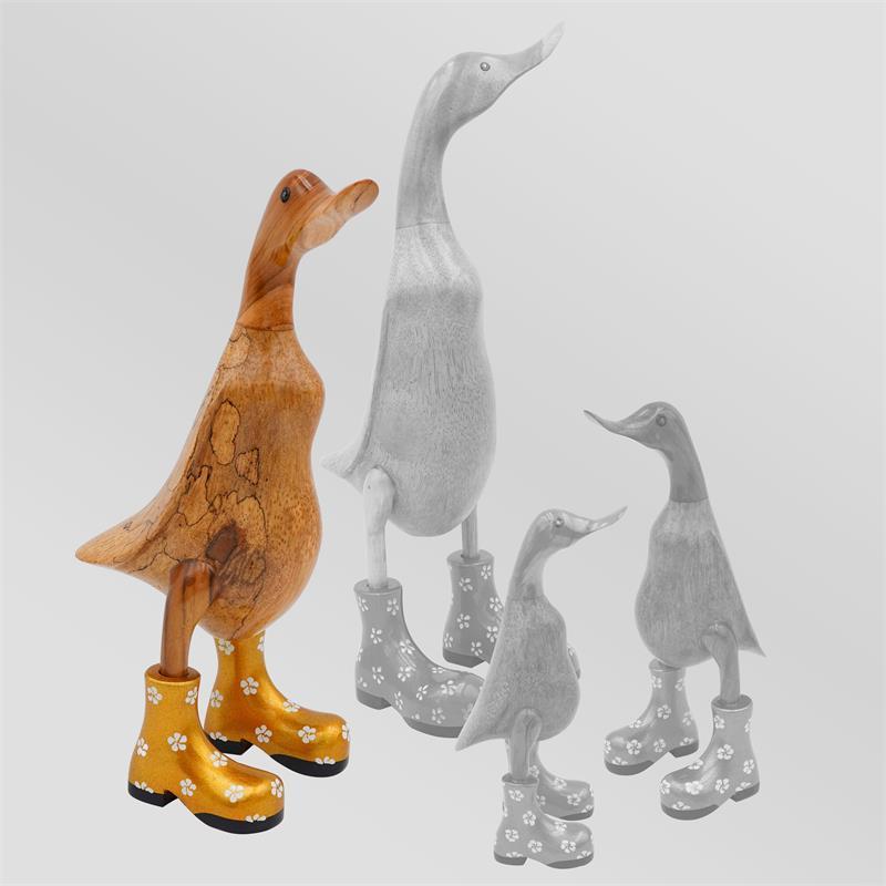 Canard « Bianca » grand, brun, dressé, doré avec des fleurs