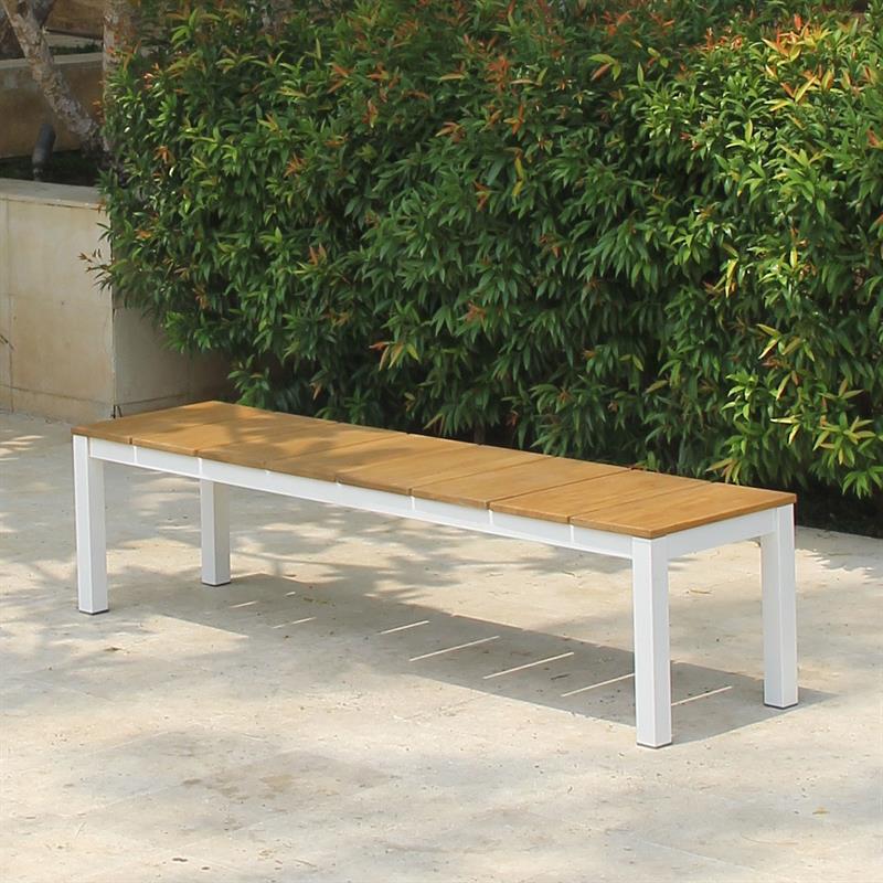 Fides Color Bank Set 200/2 Teak Grade A mit Aluminiumgestell bestehend aus 1 Tisch 200 x 100 mit 2 Gartenbänken 180 x 45