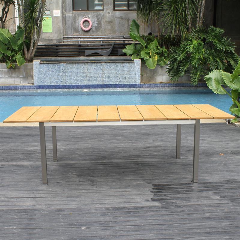 Fides Ausziehtisch 250/175 x 100 x 76 cm Teak Grade A mit Edelstahlgestell