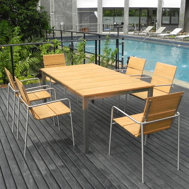 Fides Ausziehtisch 250/175 x 100 x 76 cm Teak Grade A mit Edelstahlgestell