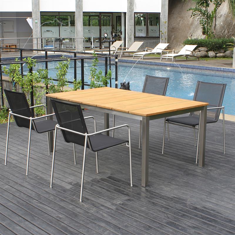 Fides Ausziehtisch 250/175 x 100 x 76 cm Teak Grade A mit Edelstahlgestell