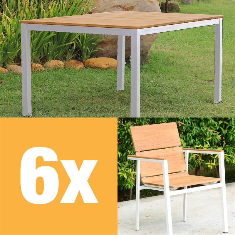 Fides Color Stapelstuhl Set 150 Teak Grade A mit Aluminiumgestell bestehend aus Fides Color Tisch 150 x 100 und Fides Color Stapelstühlen