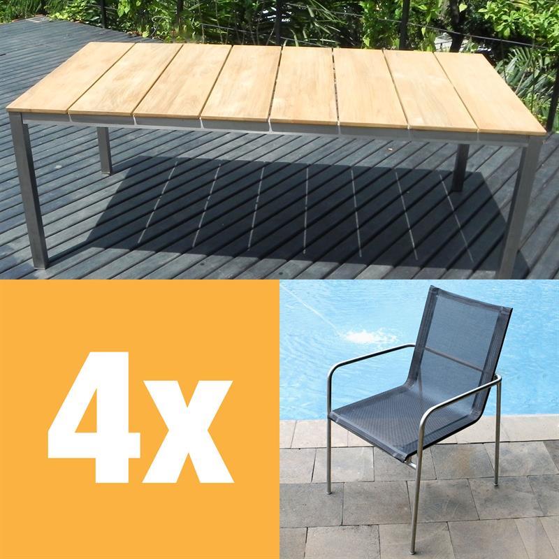 Fides Stapelstuhl Set 200 bestehend aus Fides Esstisch 200 x 100 und Fides Batyline Stapelstühlen