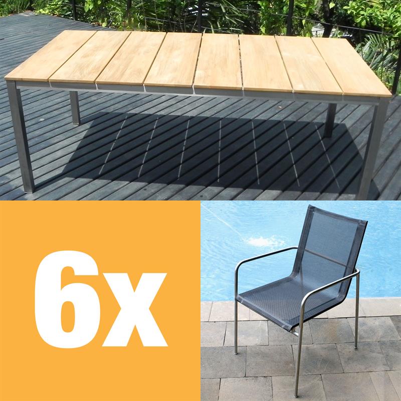 Fides Stapelstuhl Set 200 bestehend aus Fides Esstisch 200 x 100 und Fides Batyline Stapelstühlen