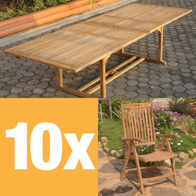 Florida Set 300 bestehend aus Florida Doppelausziehtisch 300/250/200x110 und Florida Hochlehnern