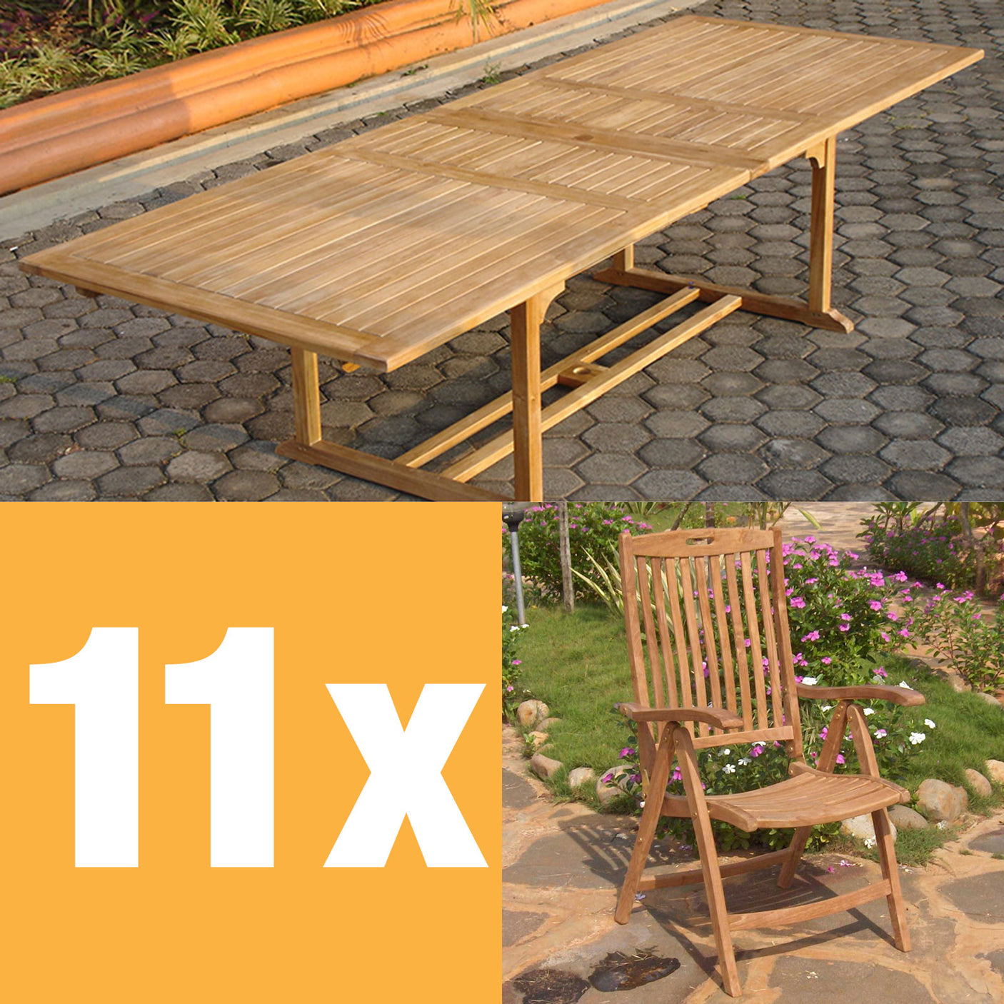 Florida Set 300 bestehend aus Florida Doppelausziehtisch 300/250/200x110 und Florida Hochlehnern