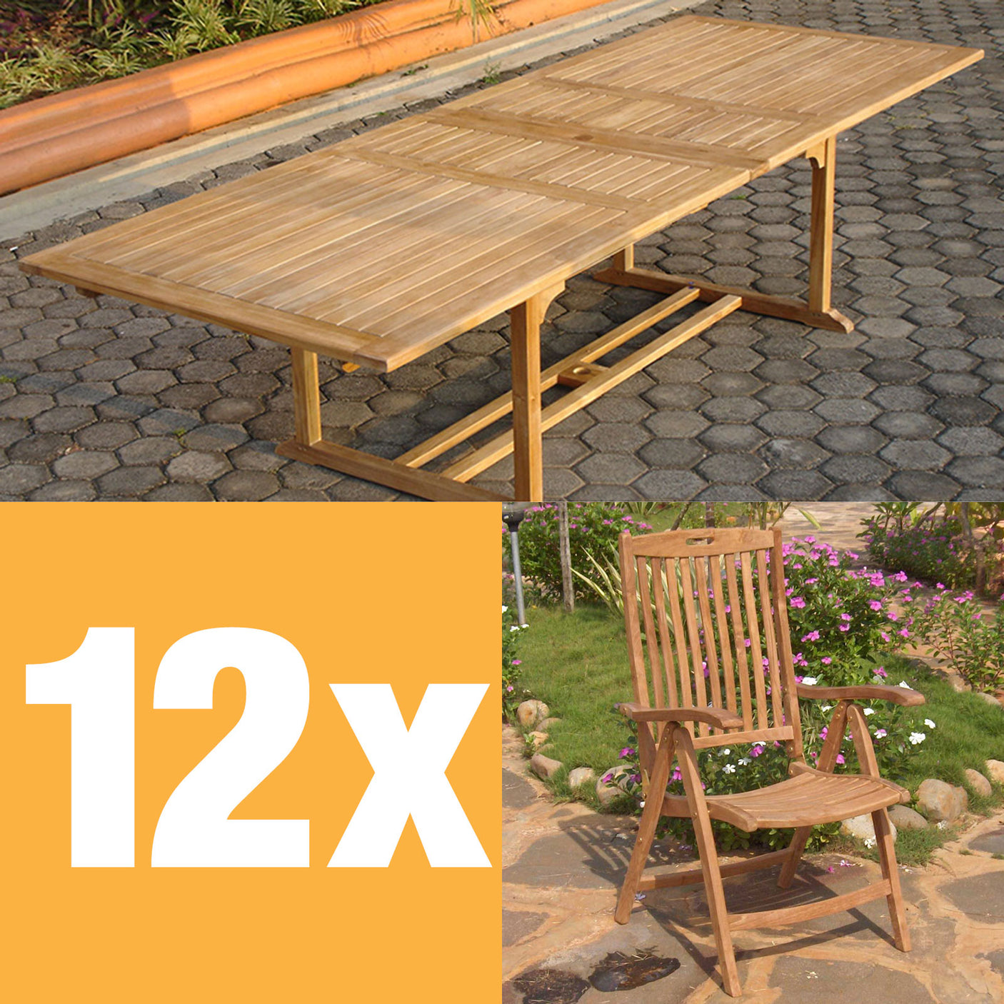 Florida Set 300 bestehend aus Florida Doppelausziehtisch 300/250/200x110 und Florida Hochlehnern