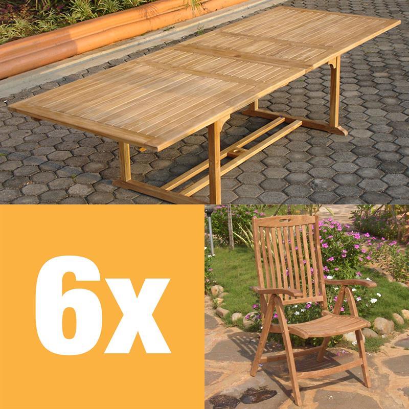 Florida Set 300 bestehend aus Florida Doppelausziehtisch 300/250/200x110 und Florida Hochlehnern