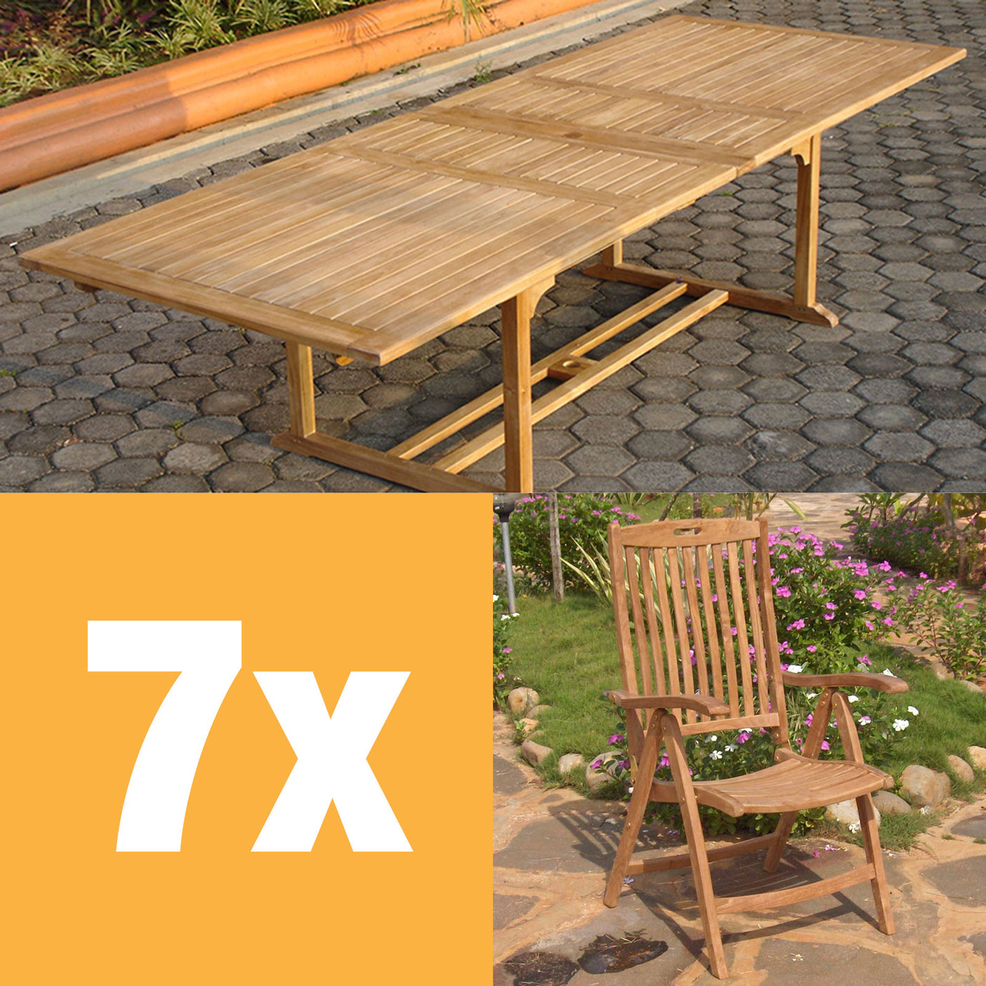 Florida Set 300 bestehend aus Florida Doppelausziehtisch 300/250/200x110 und Florida Hochlehnern